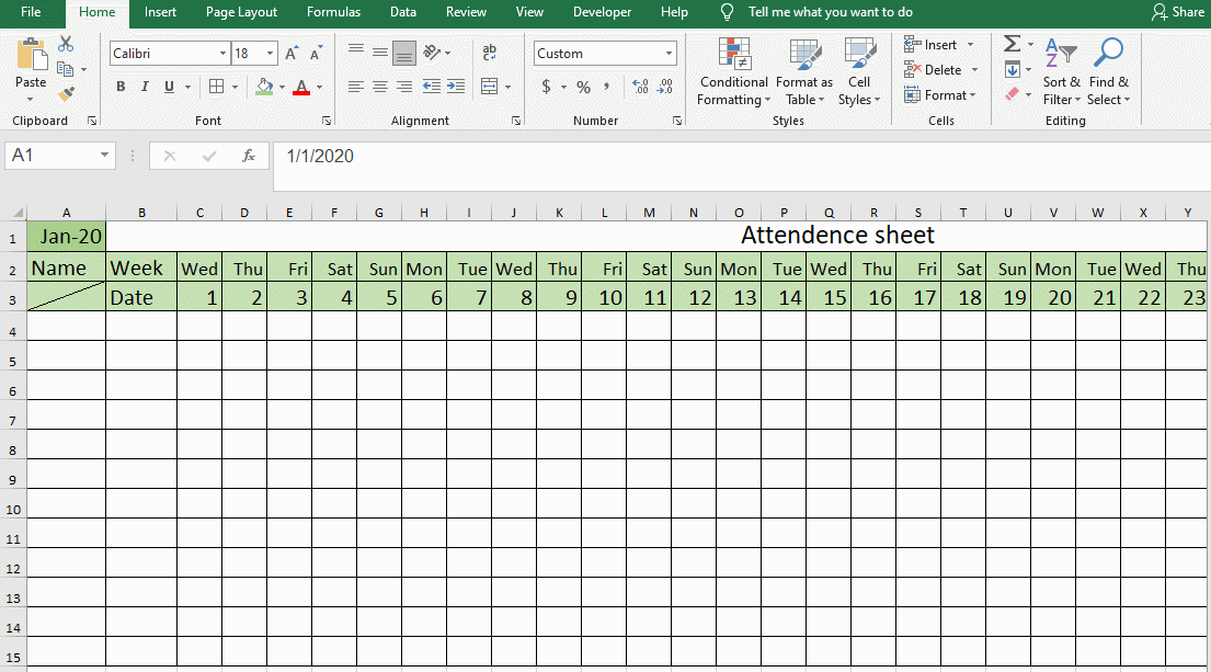 Attendance Sheet In Excel With Formula