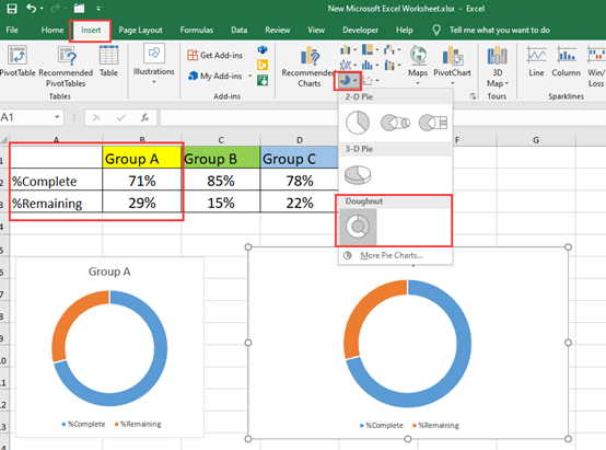 How To Make A Progress Doughnut Chart In Excel My Microsoft Office Tips